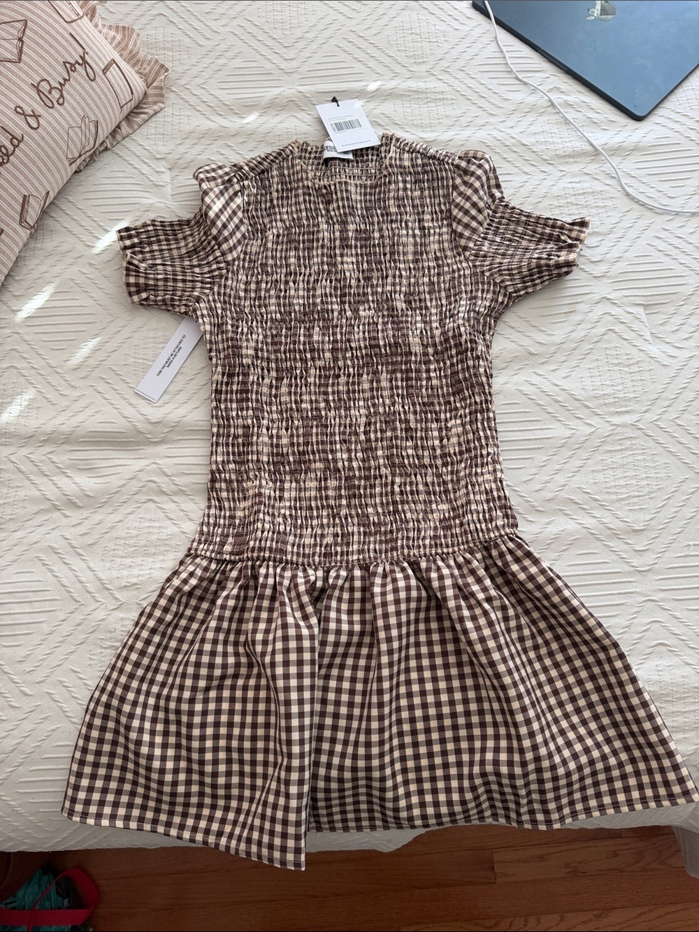 Princess Polly Brown and Cream Gingham Smocked Dress